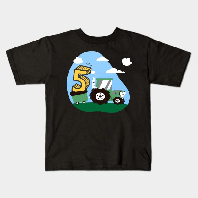 5th birthday tractor outfit for boys and farmers Kids T-Shirt by alpmedia